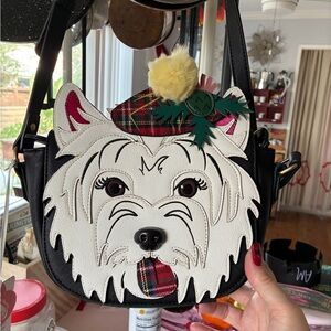 Chic Dog Design Crossbody Bag - Black and White
